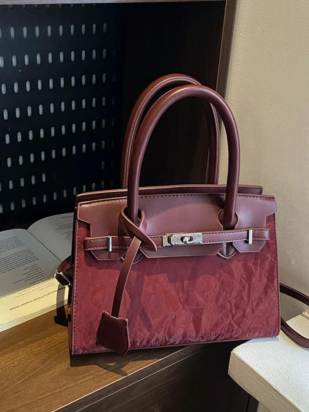 Textured Leather Top-Handle Handbag