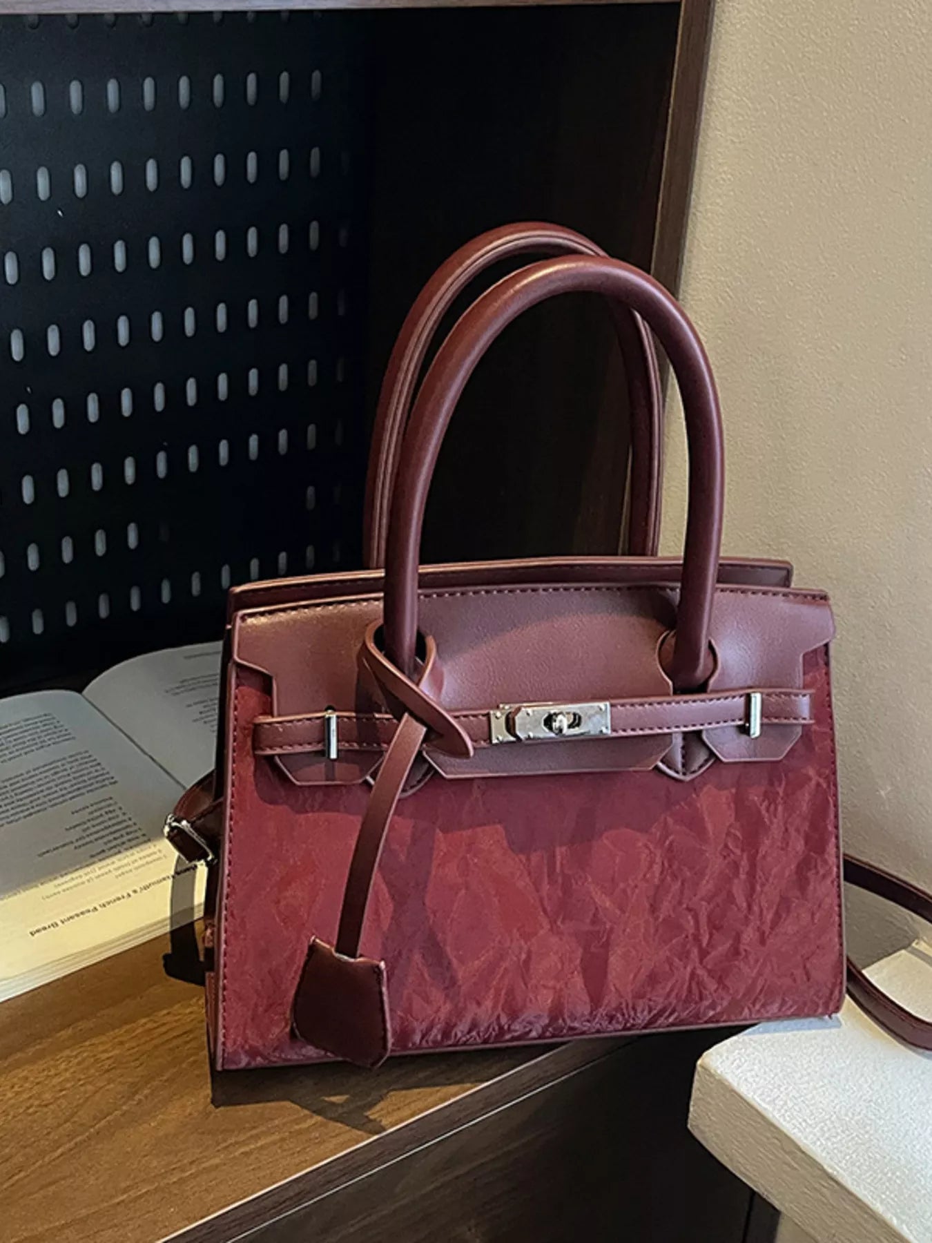 Textured Leather Top-Handle Handbag
