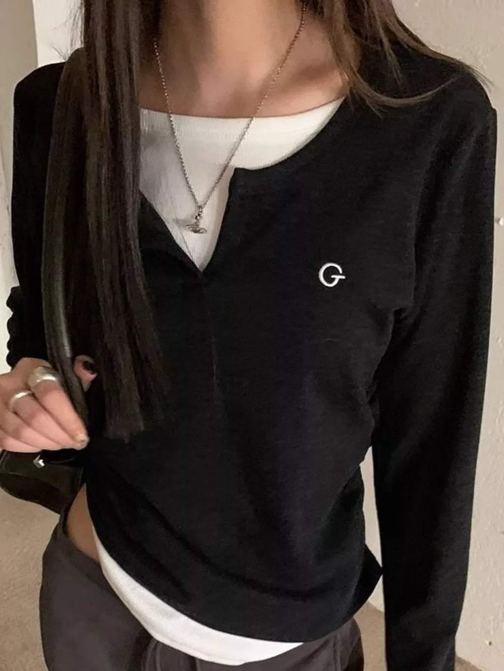 Layered Look Long Sleeve T-Shirt