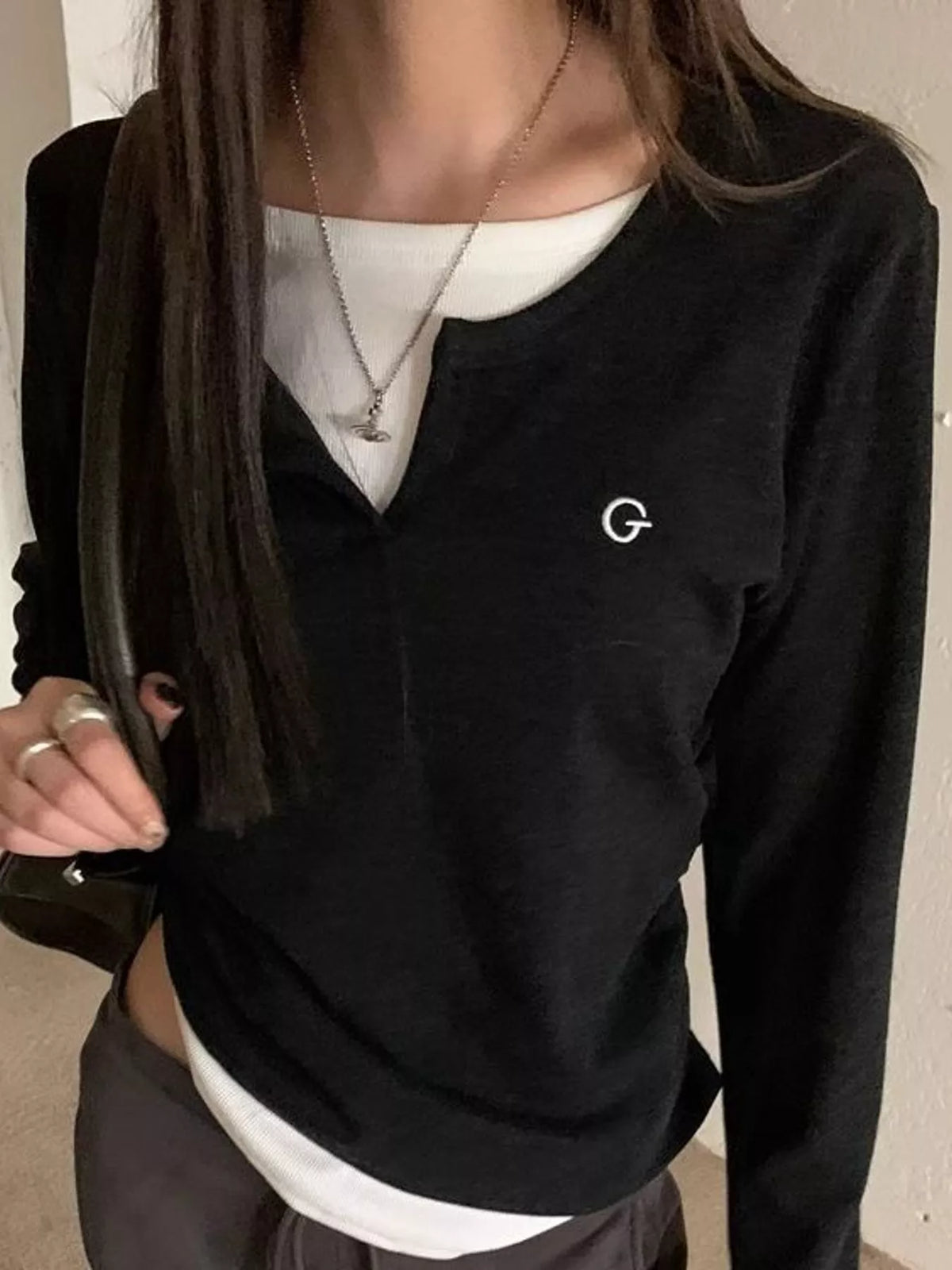 Layered Look Long Sleeve T-Shirt