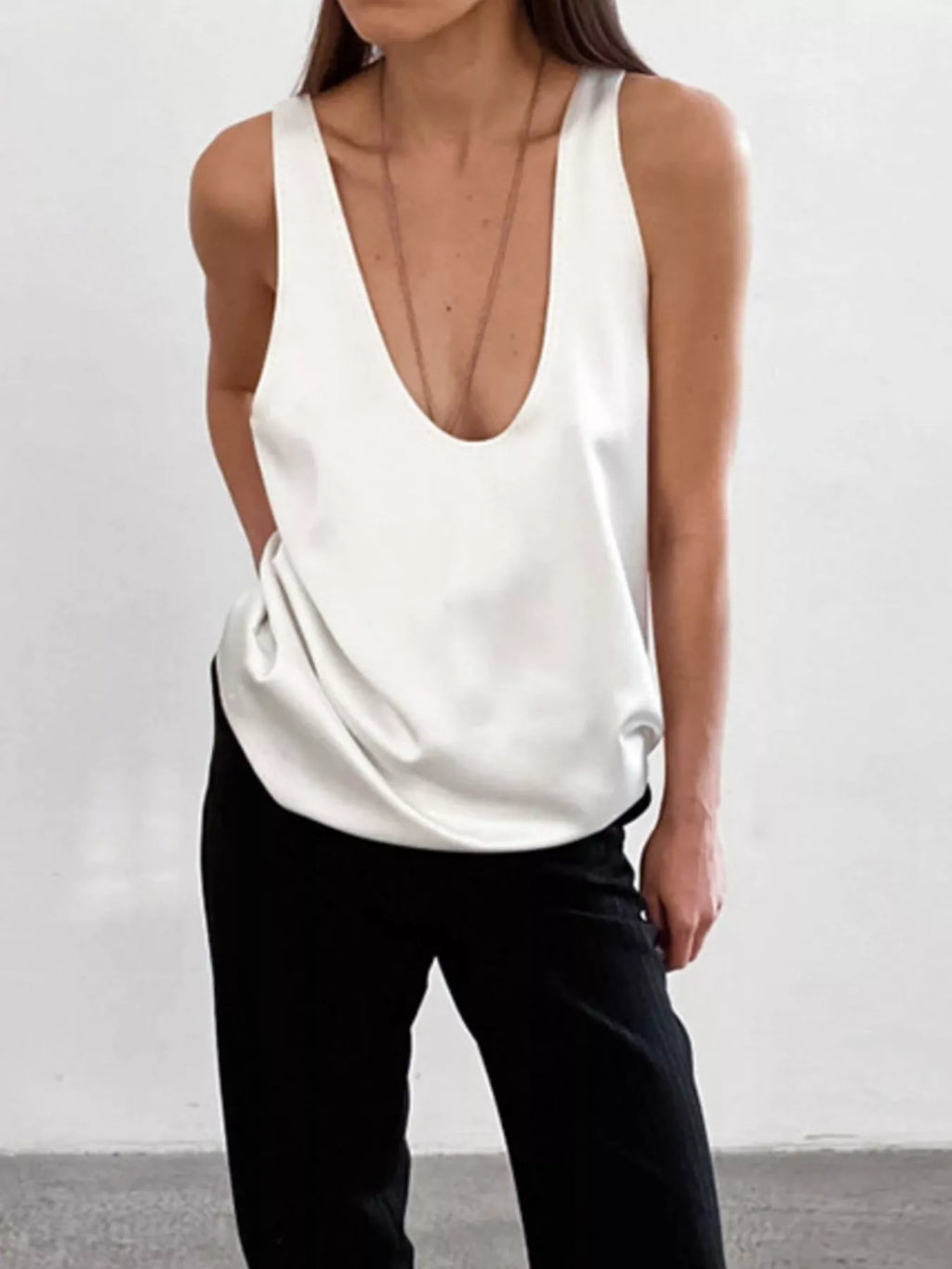 Satin Deep V-Neck Tank