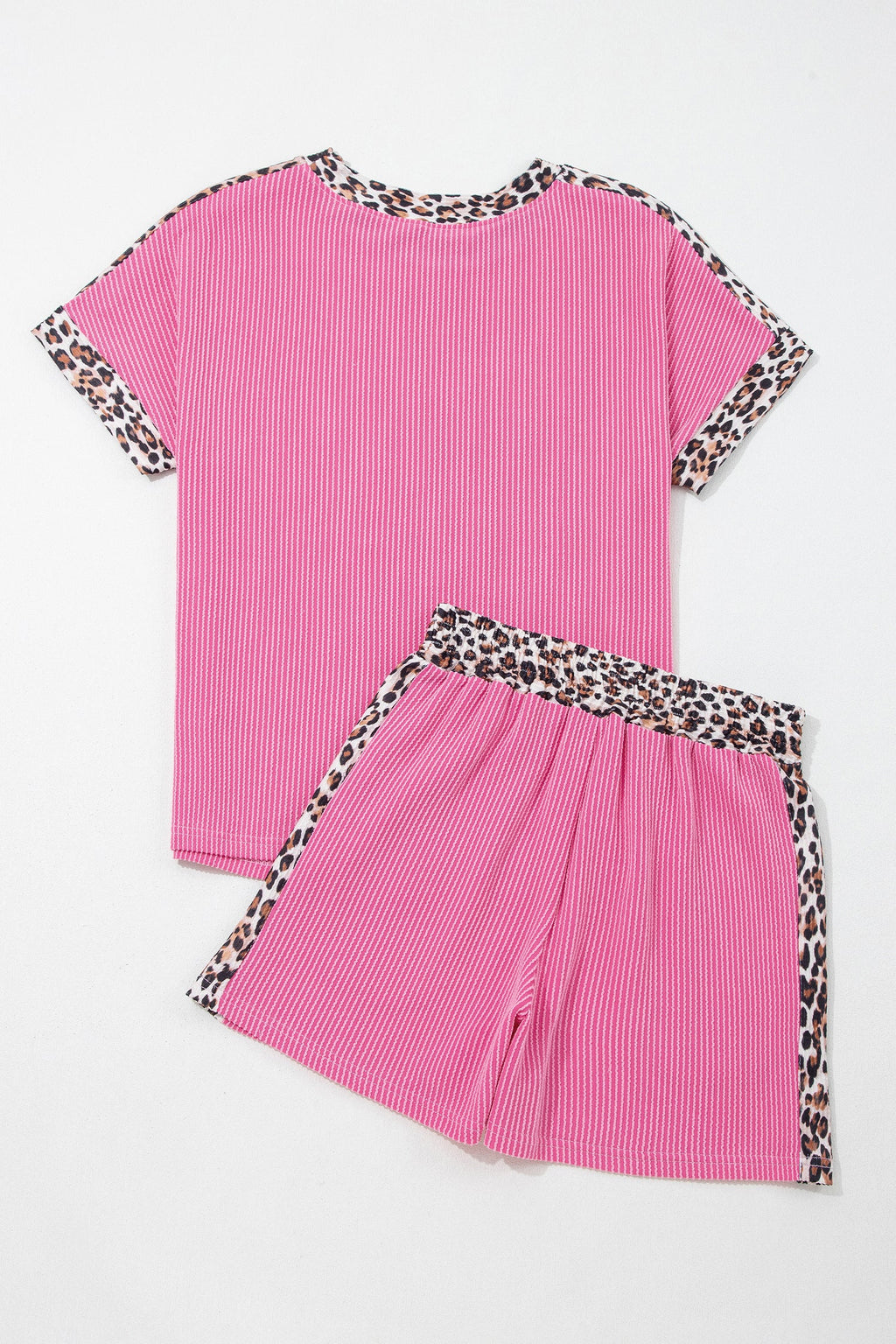 Sachet Pink Leopard Trim Twist Ribbed Short Set