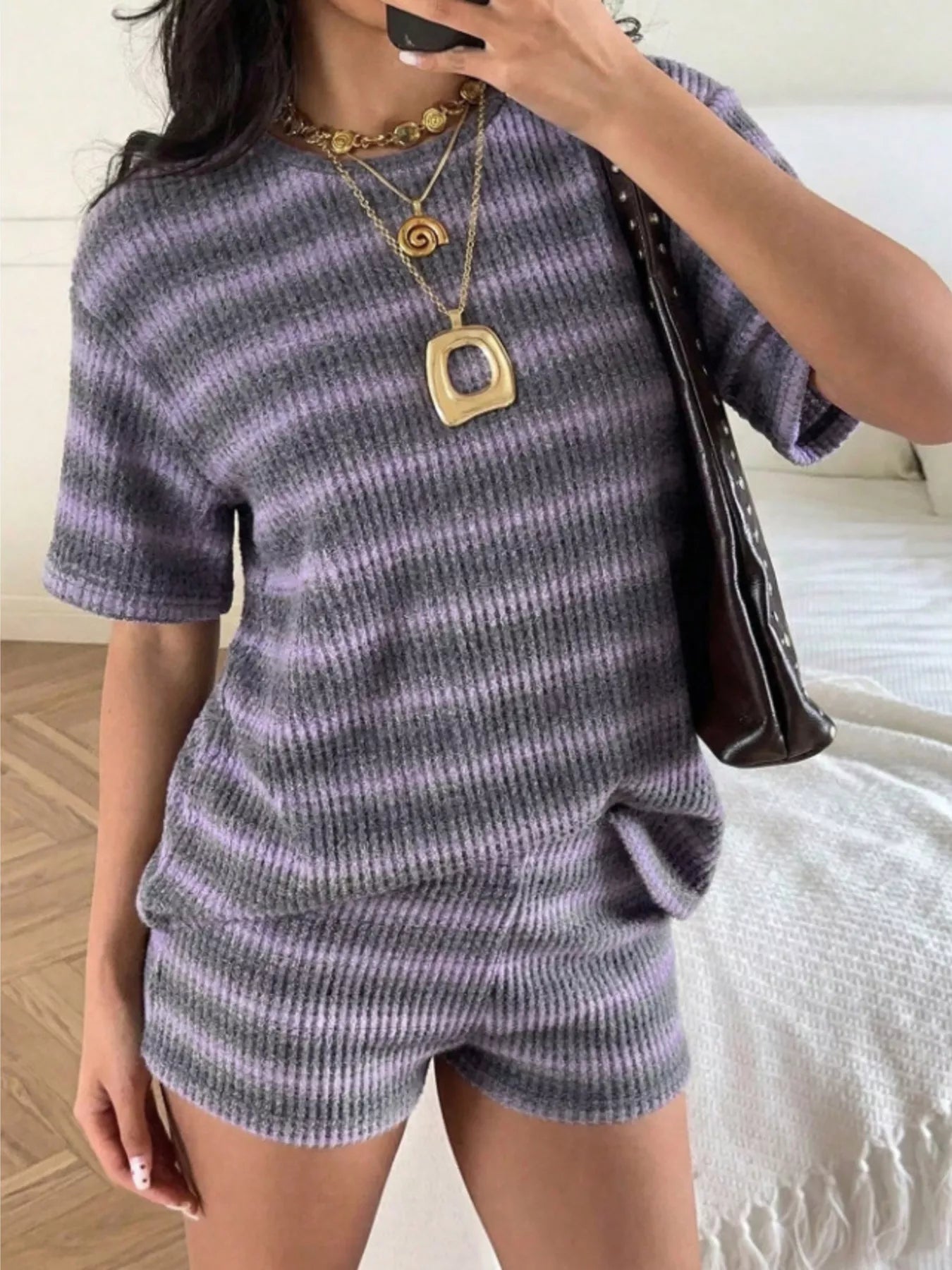 Striped Short Sleeve Top and Shorts Set