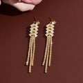 Shiny Rhinestone Tassel Wheat Shape Long Drop Earrings, Geometric Dangle Earrings Elegant Bridal Jewelry For Wedding Banquet Party