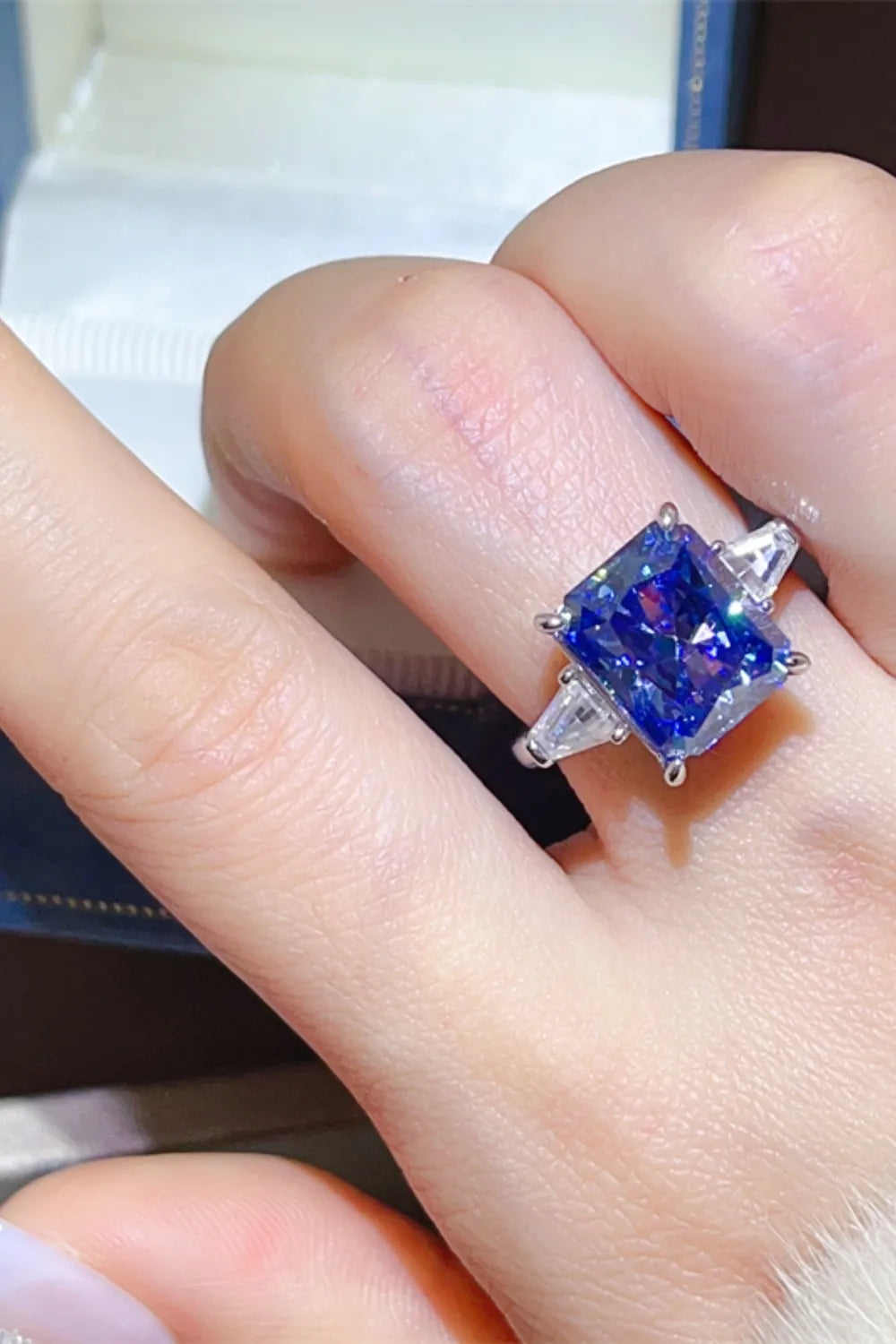 5 Carat Royal Blue Moissanite Cocktail Ring in 925 Sterling Silver