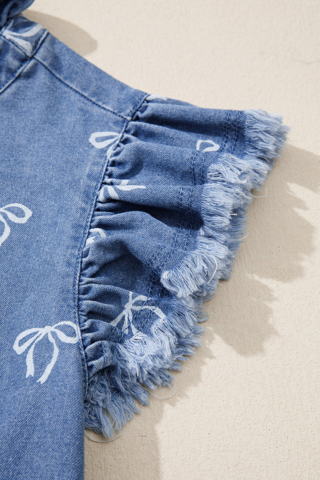 Blue Frilled Collar Flutter Sleeve Denim Top