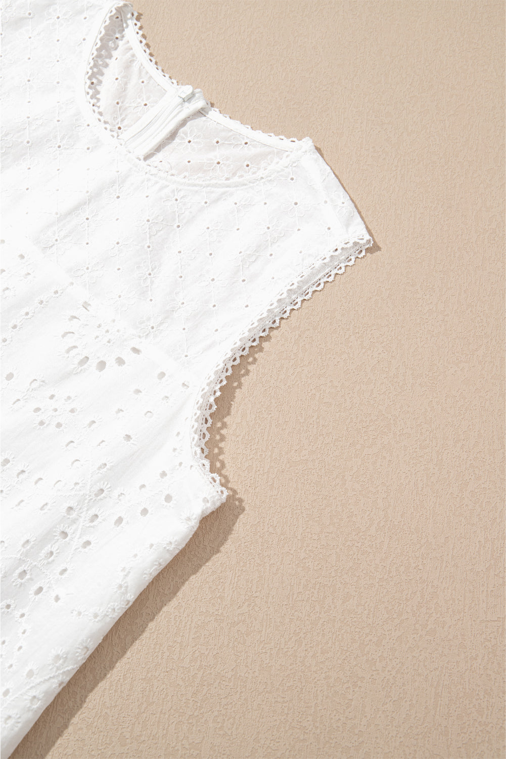 White Floral Eyelet Embroidered Sleeveless Shift Dress