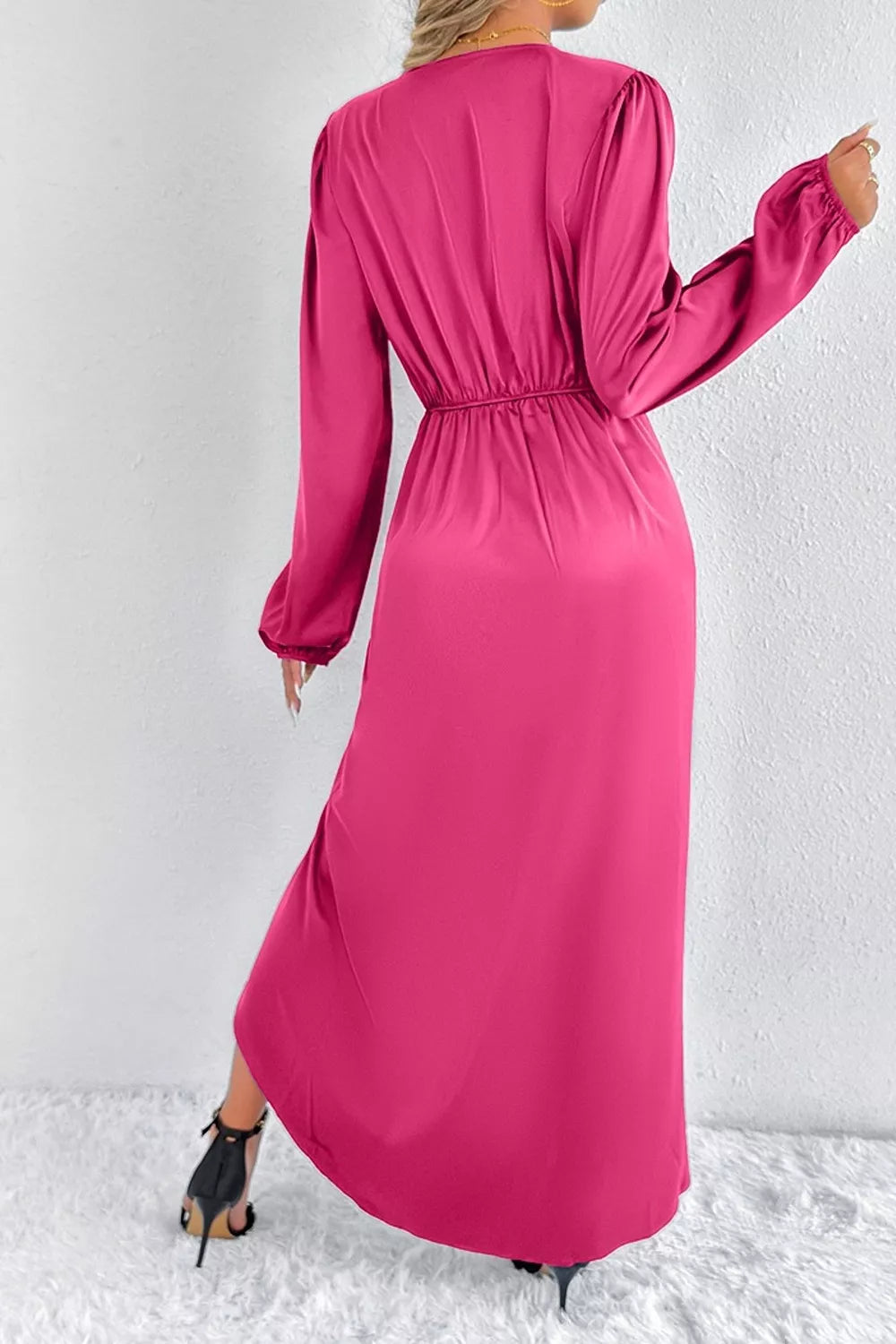 Satin Balloon Sleeve Midi Dress