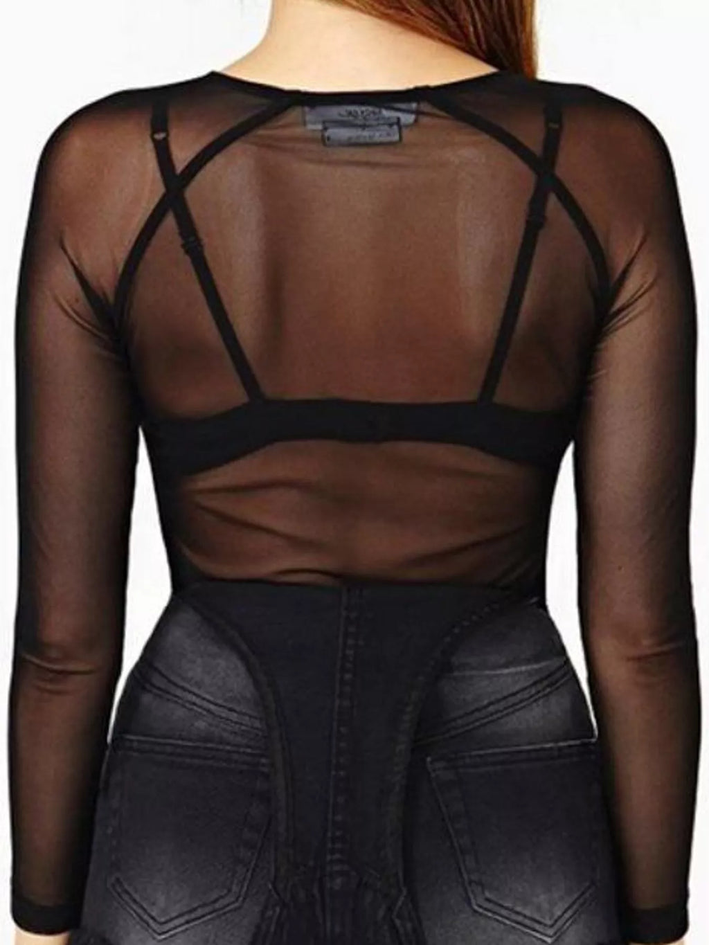 Full Size Sheer Mesh Long Sleeve Top Plus Size