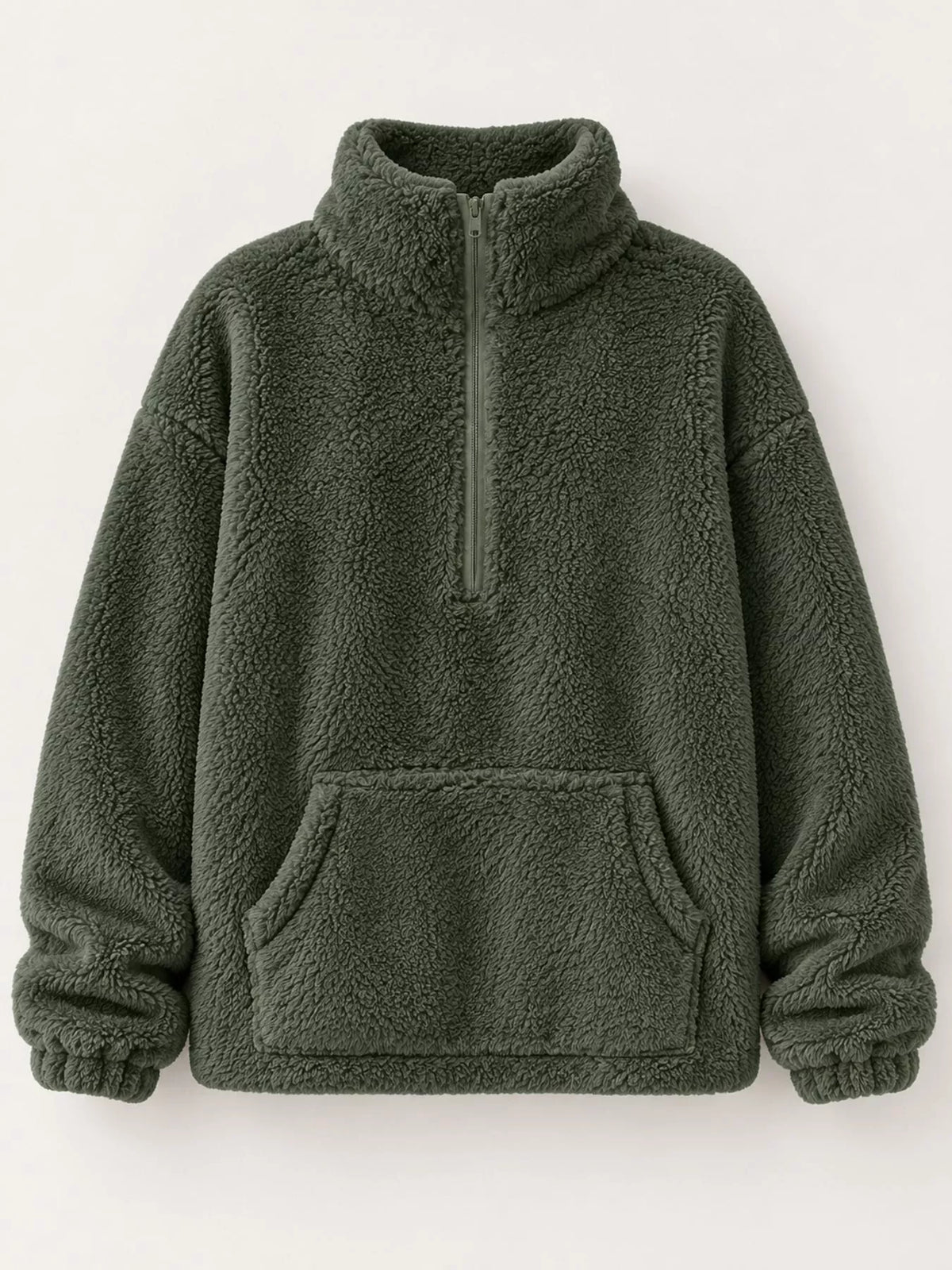 Full Size Sherpa Quarter-Zip Turtleneck Sweatshirt Plus Size
