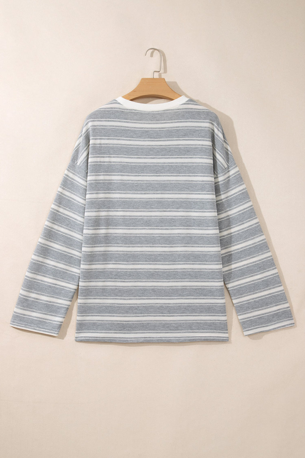 Gray Stripe Long Sleeve Round Neck Tunic Top