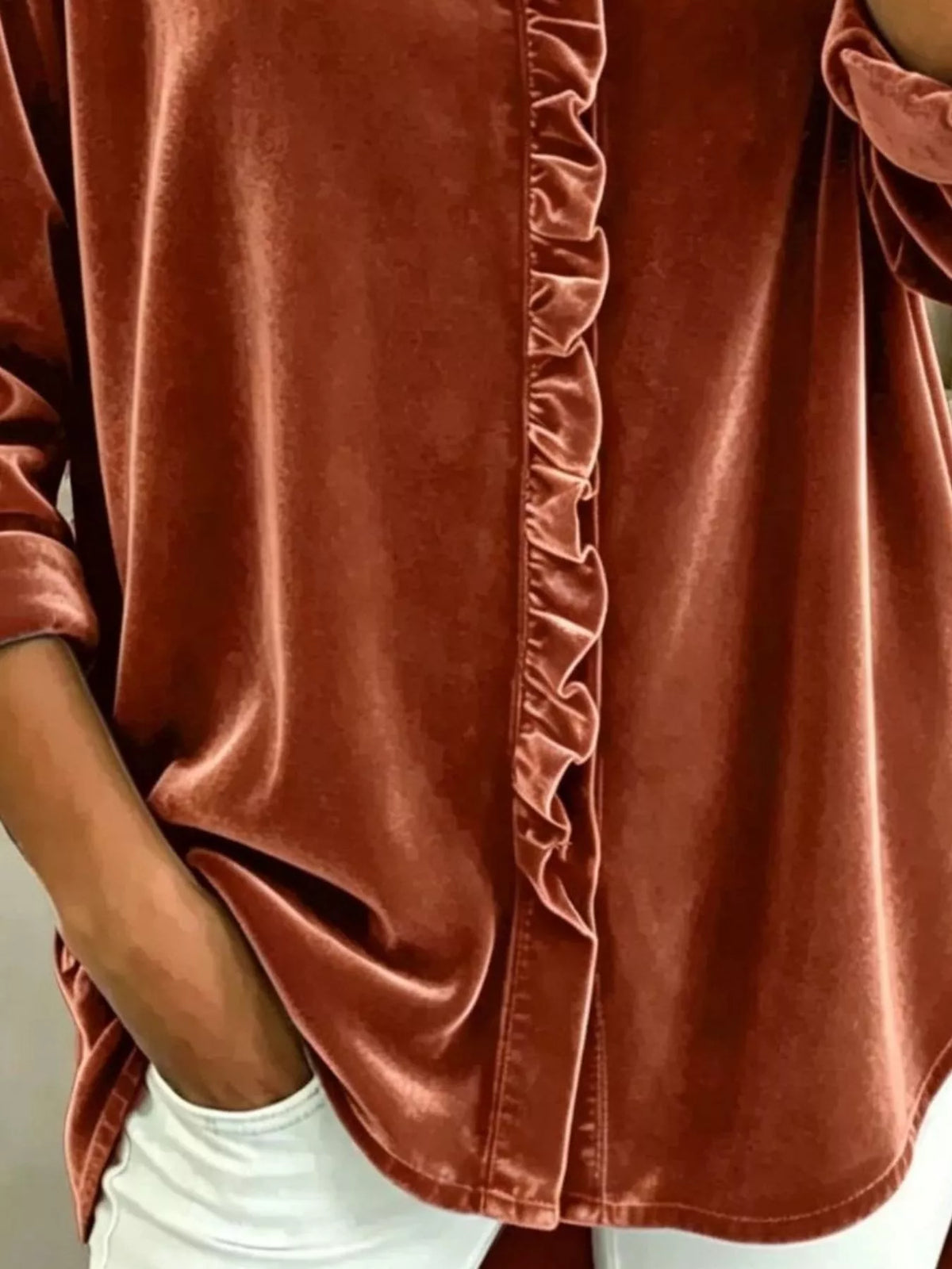 Velvet Frill V-Neck Blouse