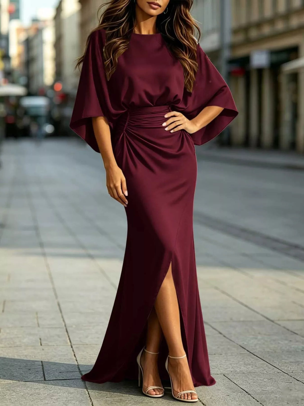 Ruched Waist Maxi Dress with Pockets
