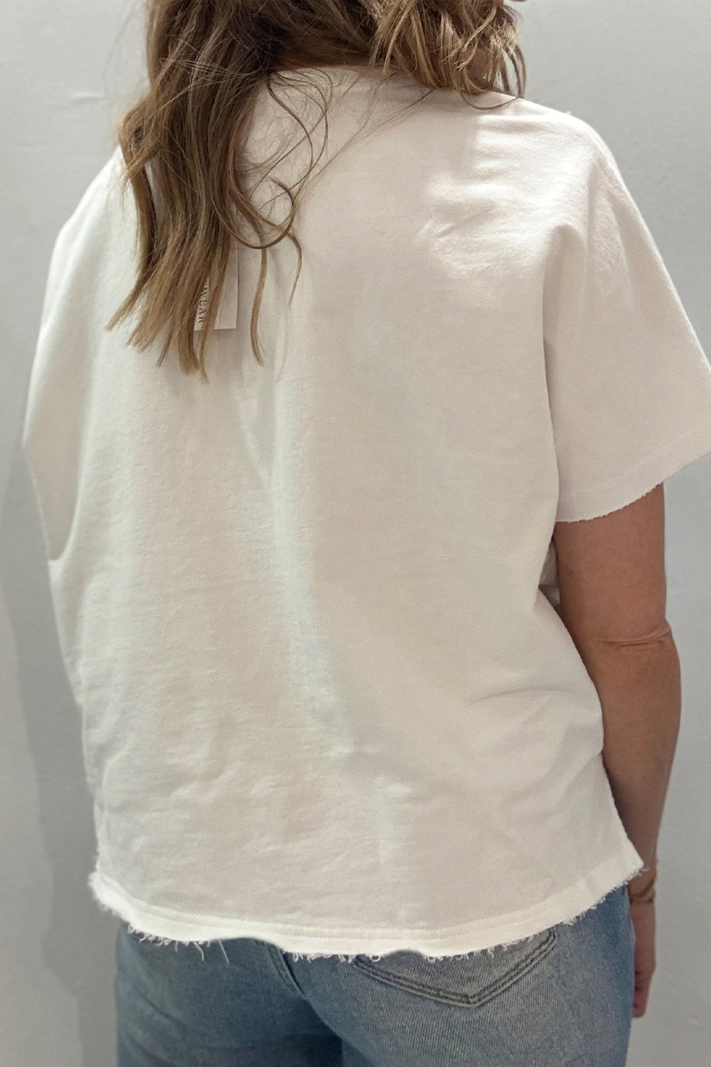White Patriot Star Patched Notched Neck Mineral Washed Tee