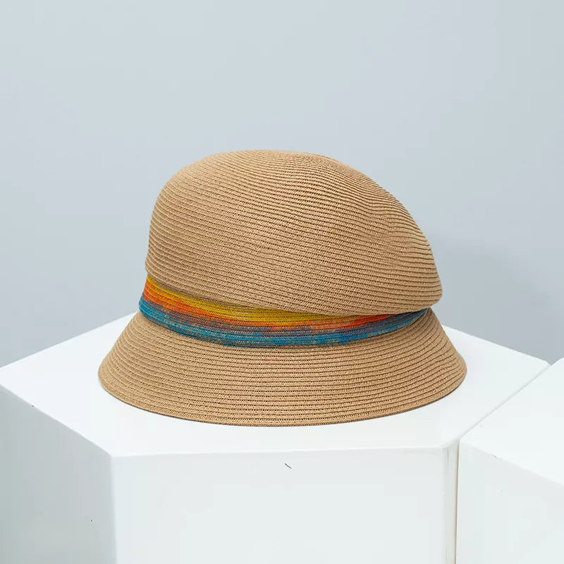 Straw Cloche Hat with Colorful Band