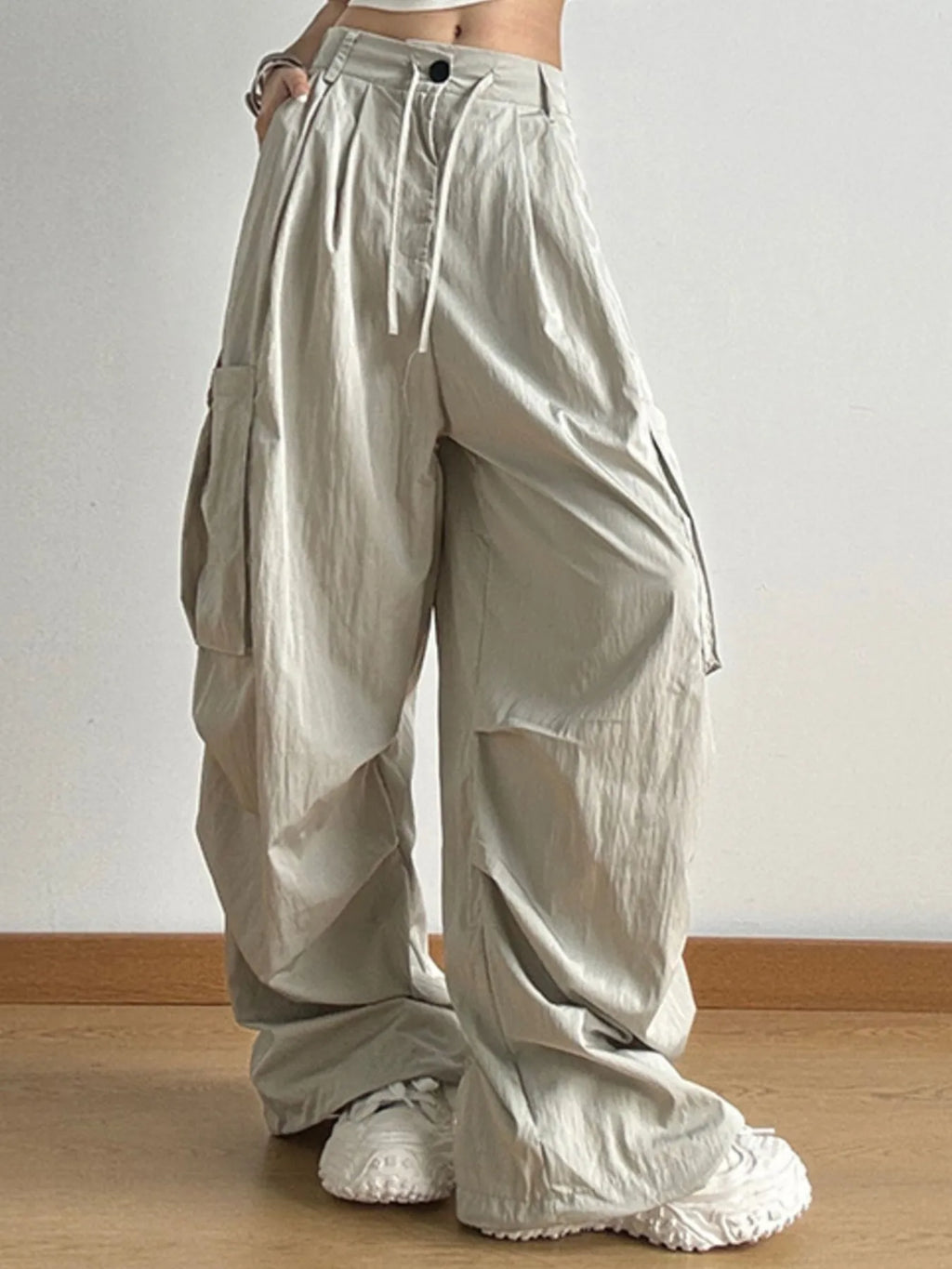 Drawstring Wide Leg Cargo Pants