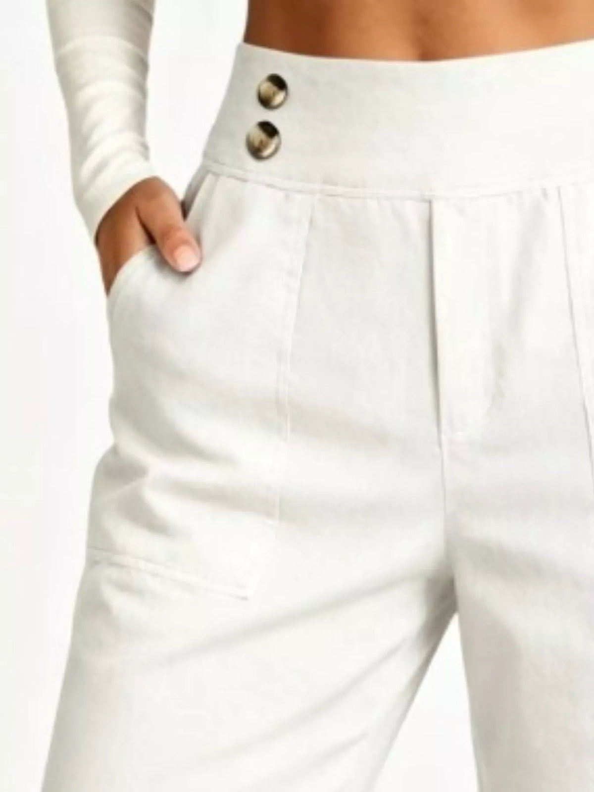 Full Size High-Waisted Button-Detail Cropped Pants Plus Size