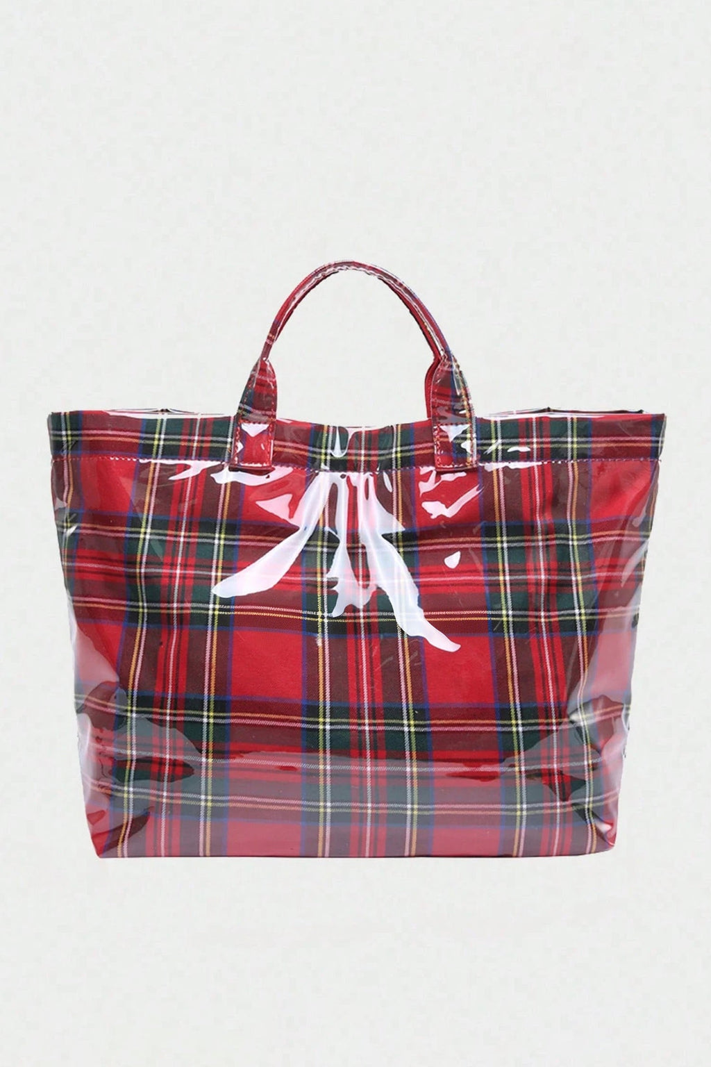 Fiery Red Plaid Pattern PVC Glossy Waterproof Tote Bag