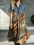 Full Size Denim Patchwork Printed Shirt Dress Plus Size