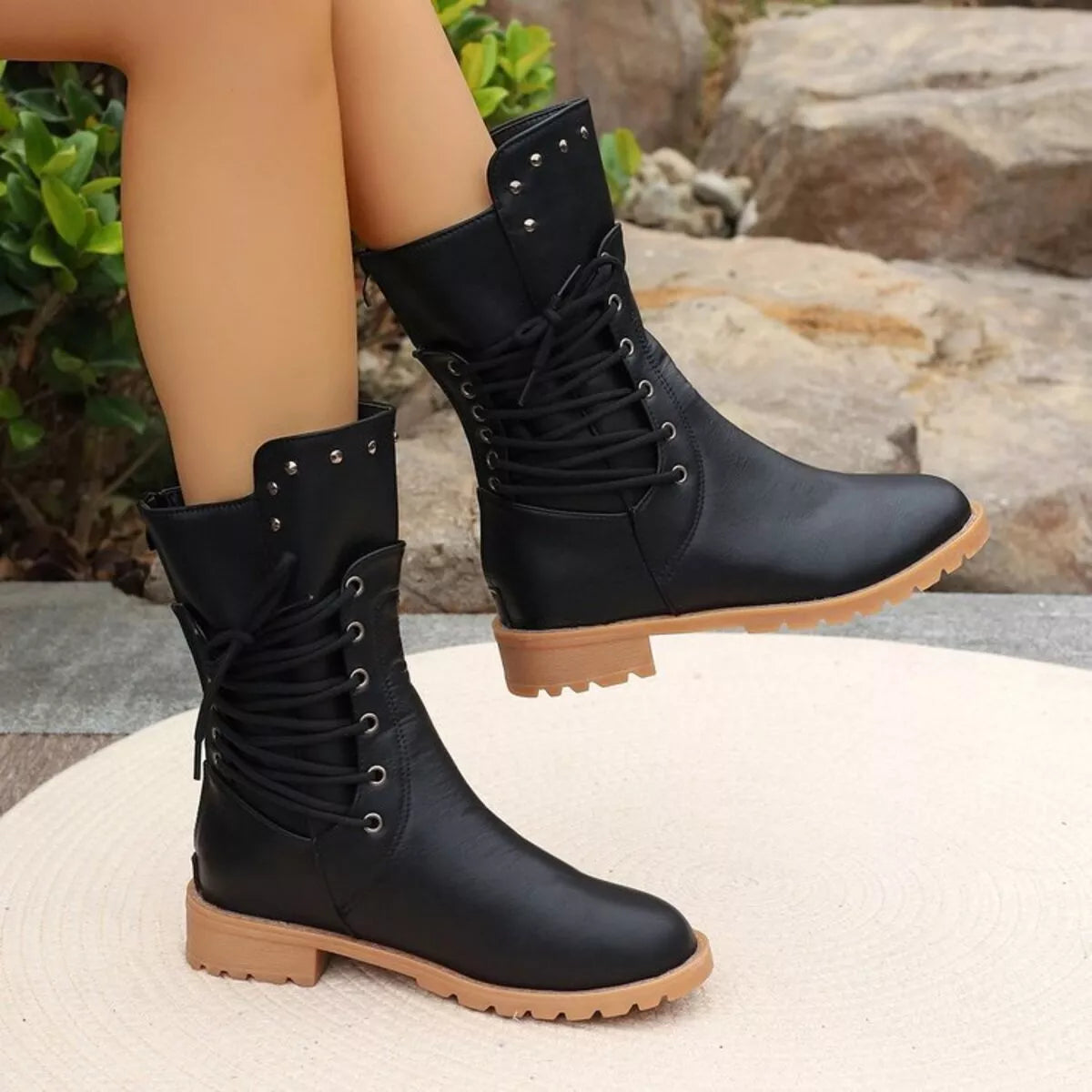 Studded Lace-Up Boots