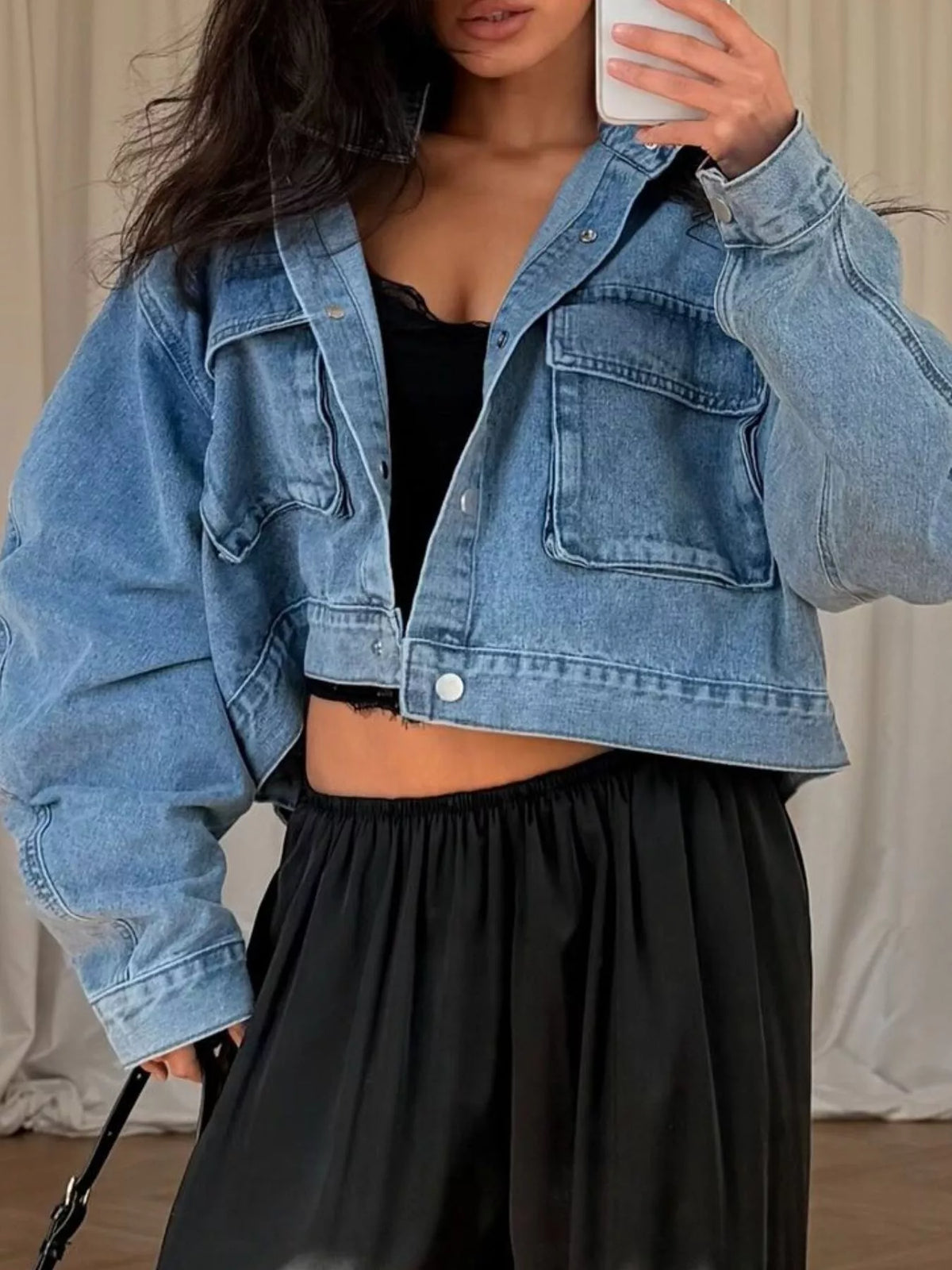 Oversized Utility Cropped Denim Jacket