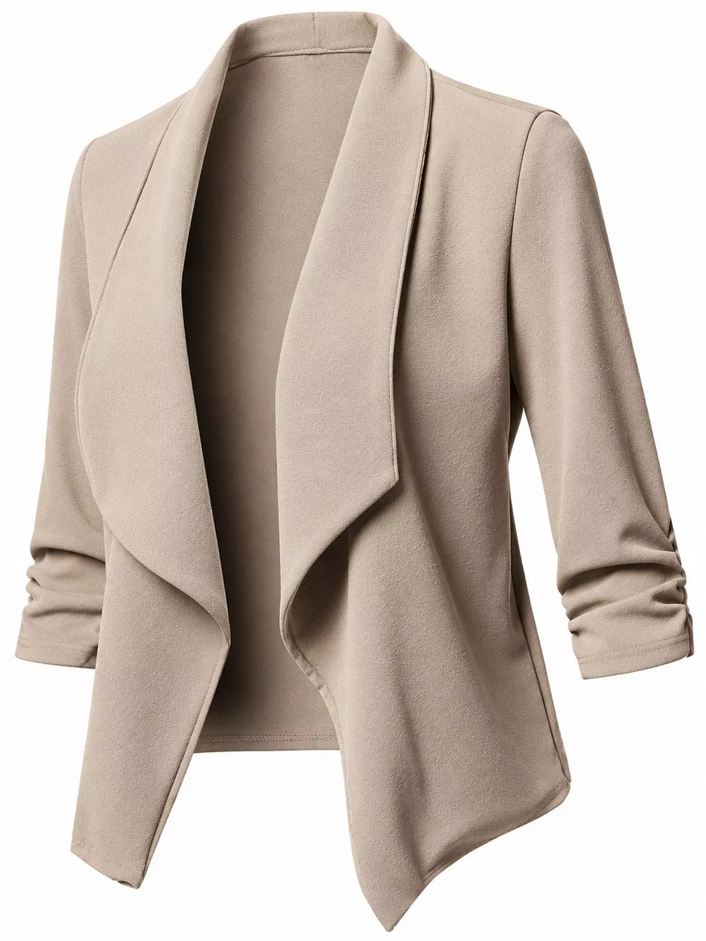 Full Size Open Front Drape Blazer with 3/4 Ruched Sleeves Plus Size