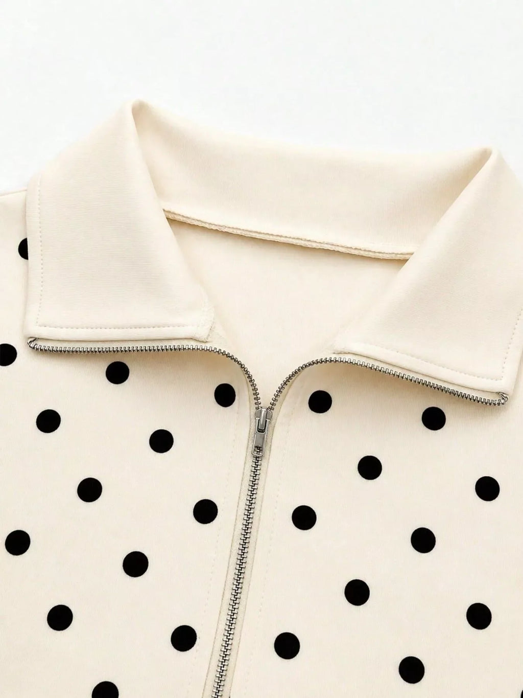 Polka Dot Half Zip Cropped Sweatshirt