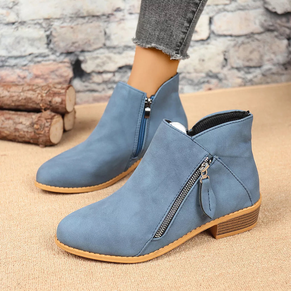 Size Zipper Block Heels Boots