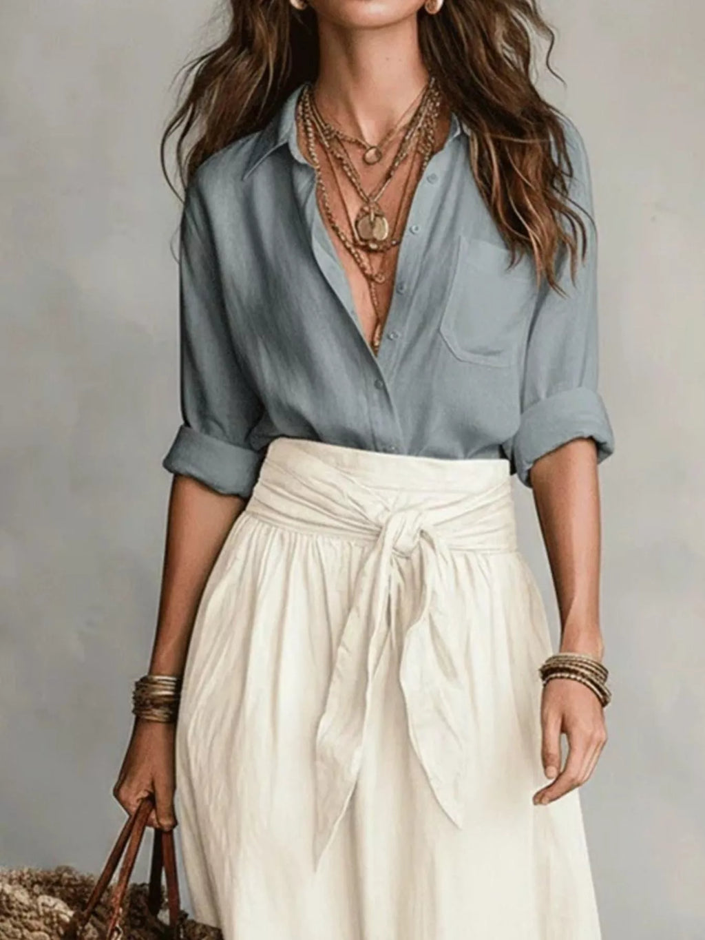 Full Size Button-Down Shirt and Skirt Set Plus Size