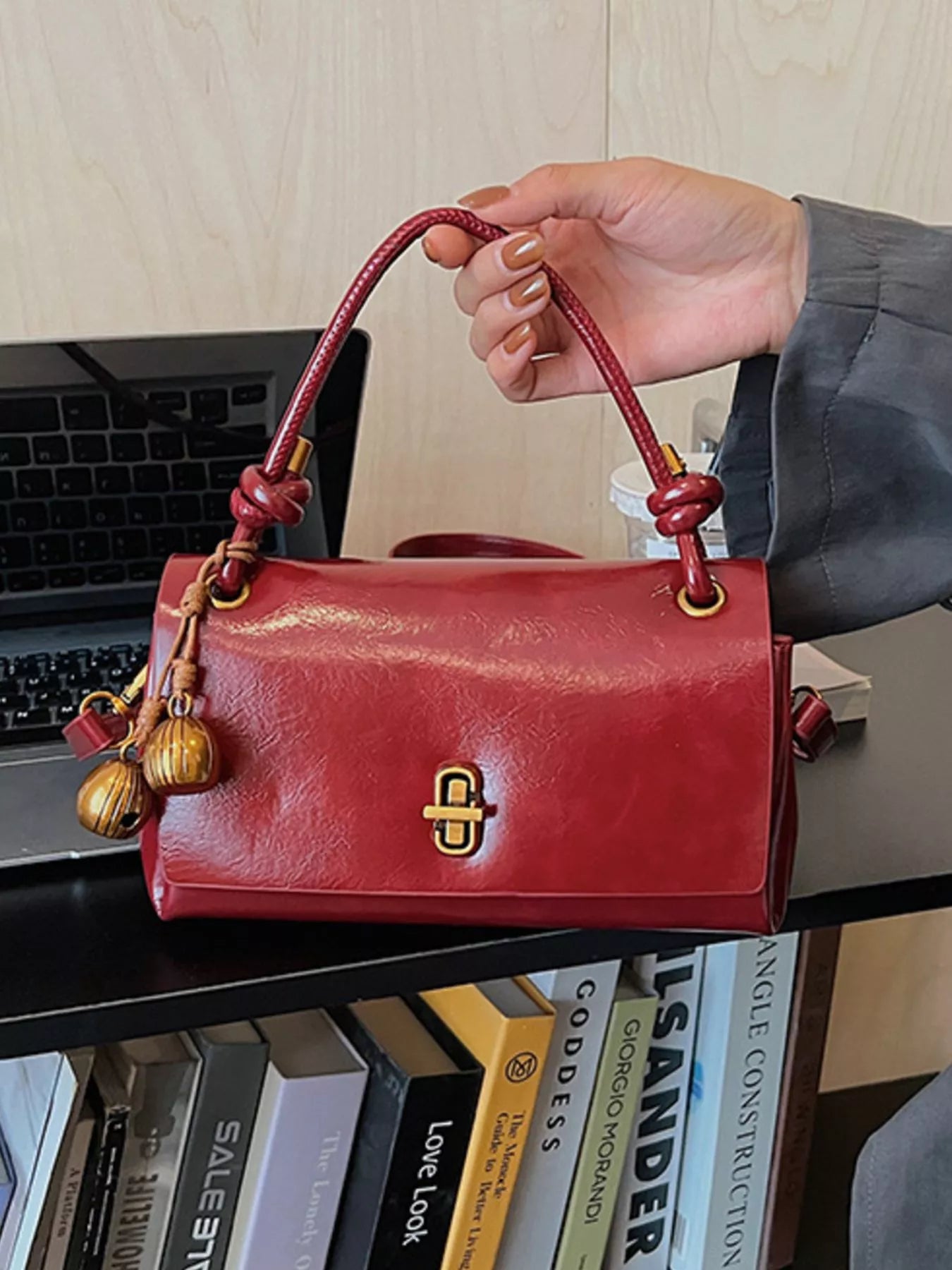 Chic PU Leather Crossbody Bag with Gold Accents