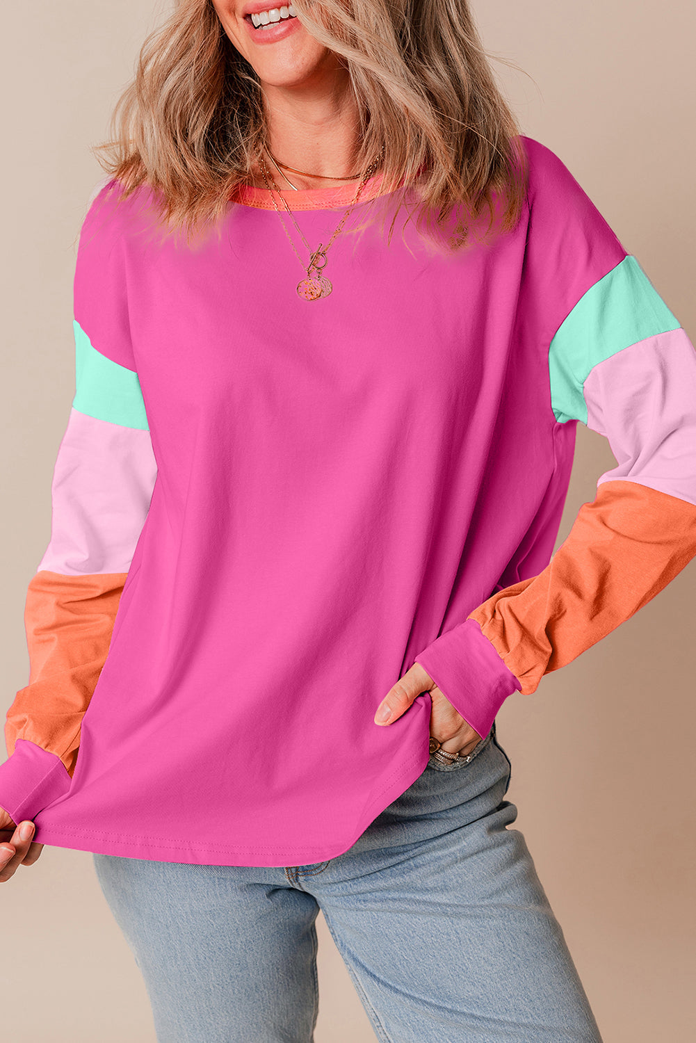 Colorblock Patchwork Long Sleeve Top