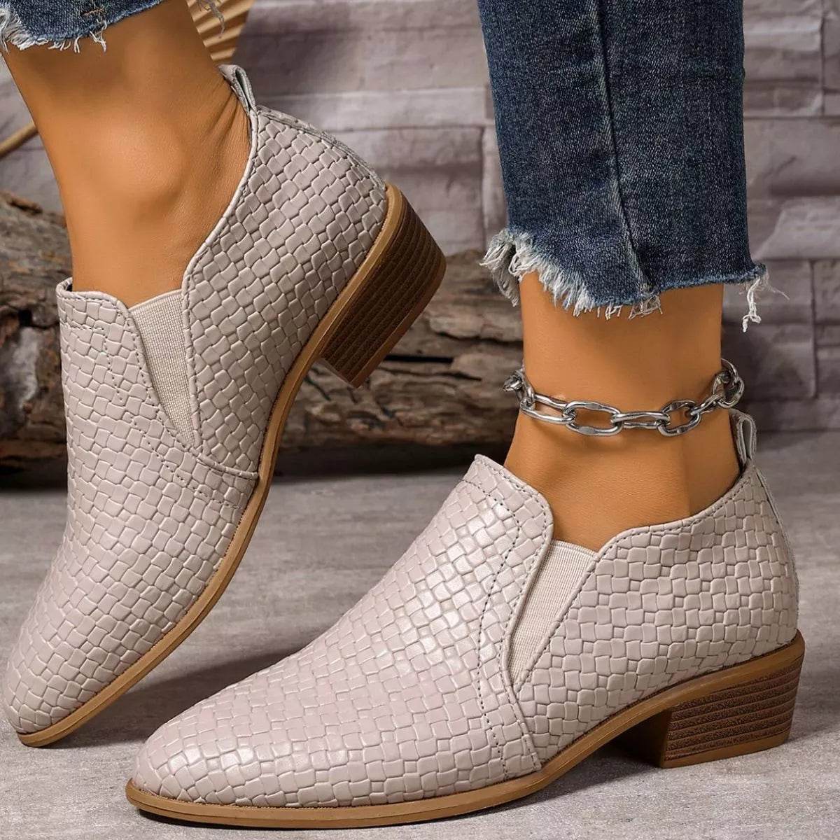 Point Toe Block Heels Ankle Boots
