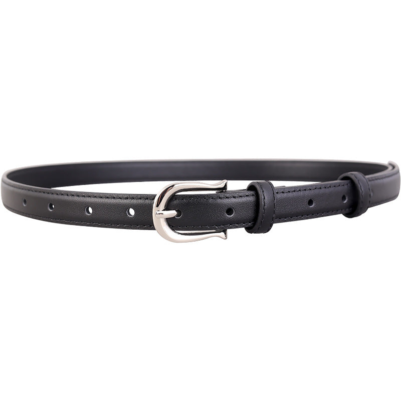 Leather Skinny Belt with Silver Buckle