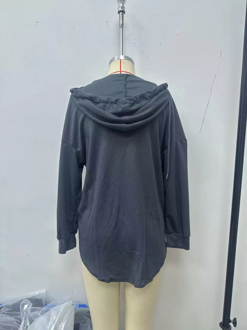 Drawstring Waffle Knit Hoodie