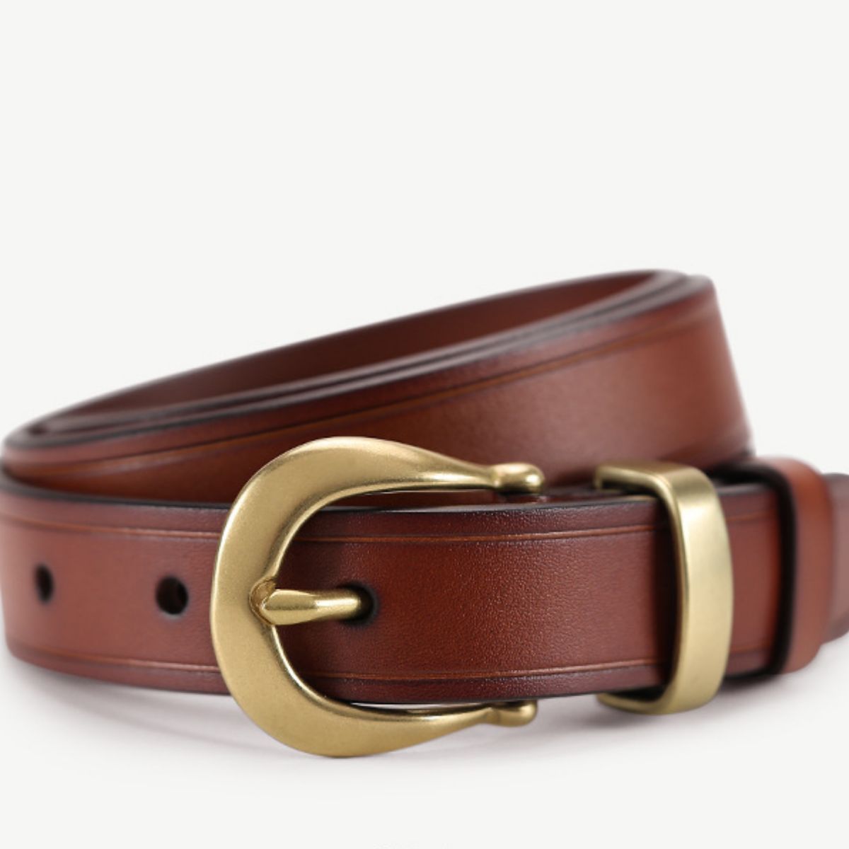 Classic Leather Belt with Golden Buckle