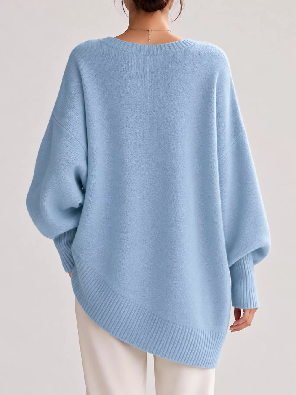 Full Size V-Neck Oversized Batwing Sleeve Sweater Plus Size