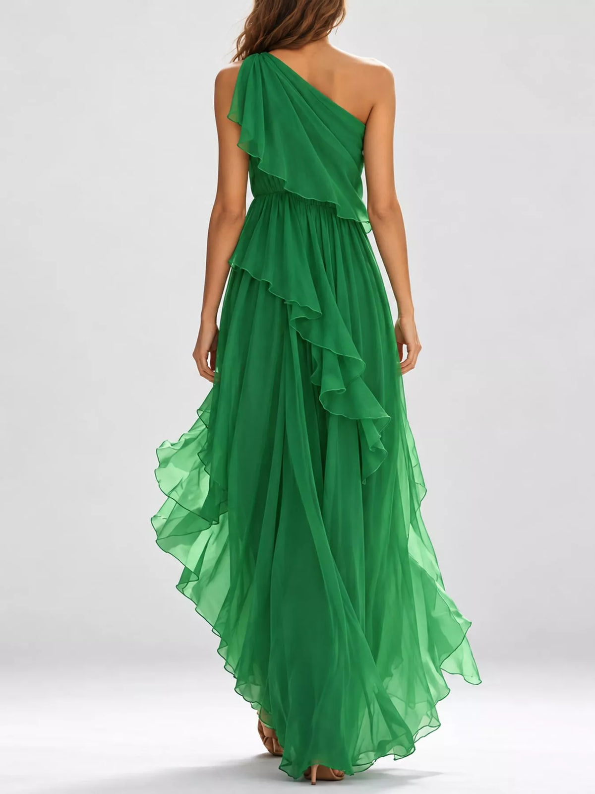 One-Shoulder Ruffled Chiffon Maxi Dress