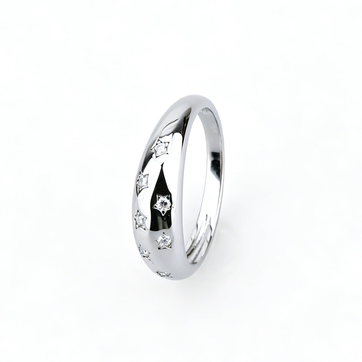 Moissanite Sterling Silver Diamond-encrusted Starry Ring