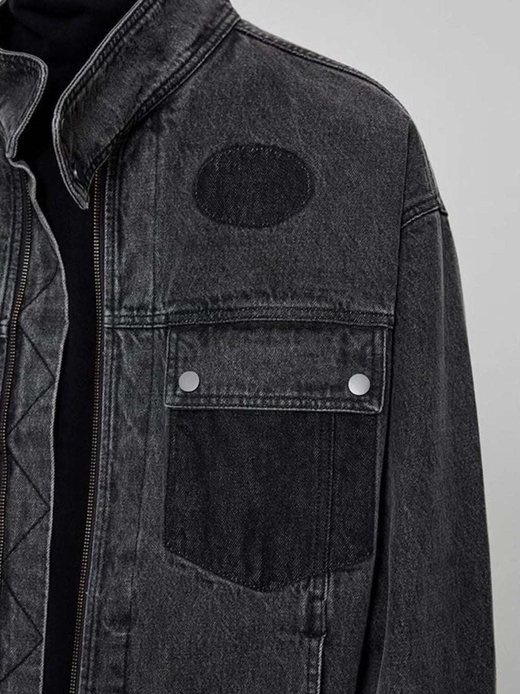 Men's Plus Size Washed Zip Up Denim Jacket