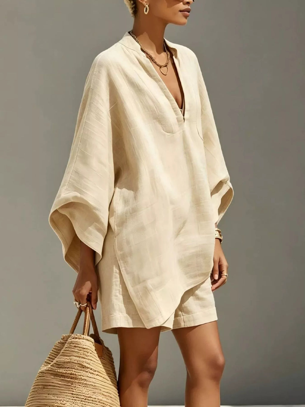 Full Size Solid Color Loose Fit Top and Shorts Set Plus Size