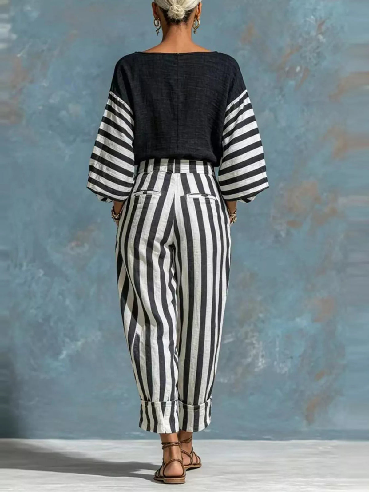 Striped Long Sleeve Top and Pants Set