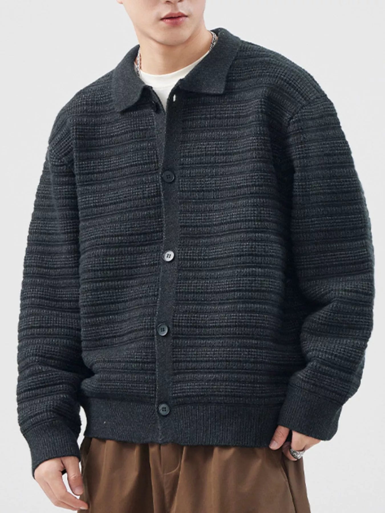 Men's Plus Size Button Up Long Sleeve Cardigan