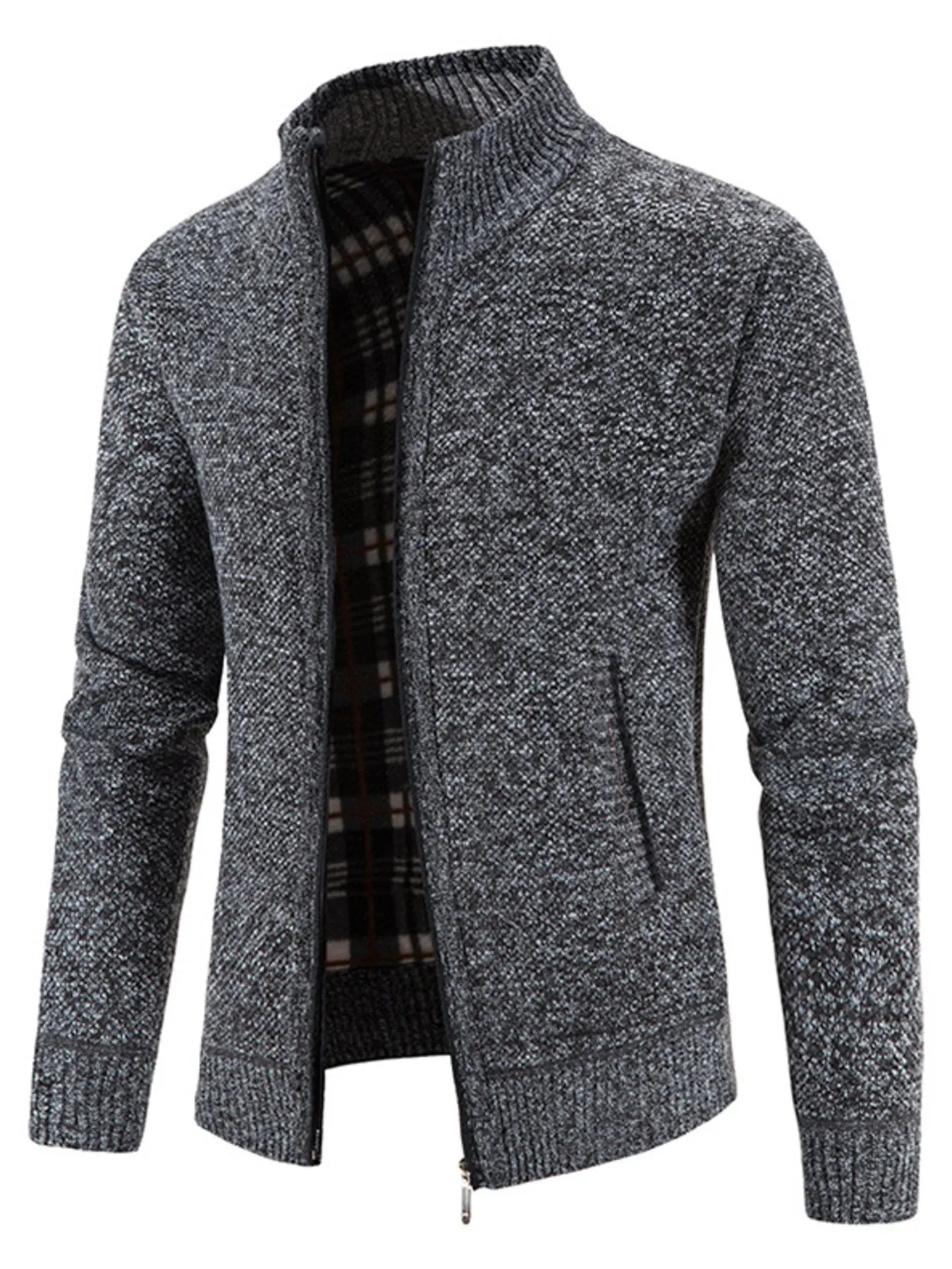 Men's Plus Size Zip-Up Sweater Cardigan with Stand Collar