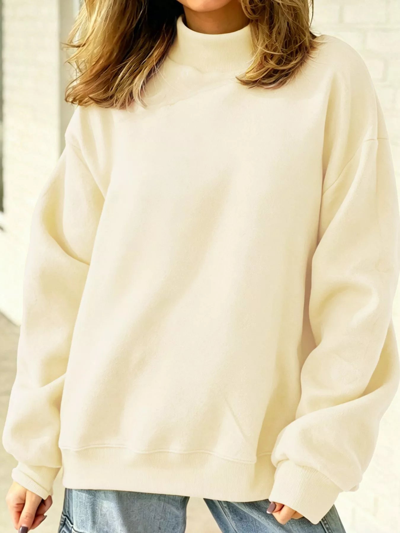 Mock Neck Dropped Shoulder Sweatshirt