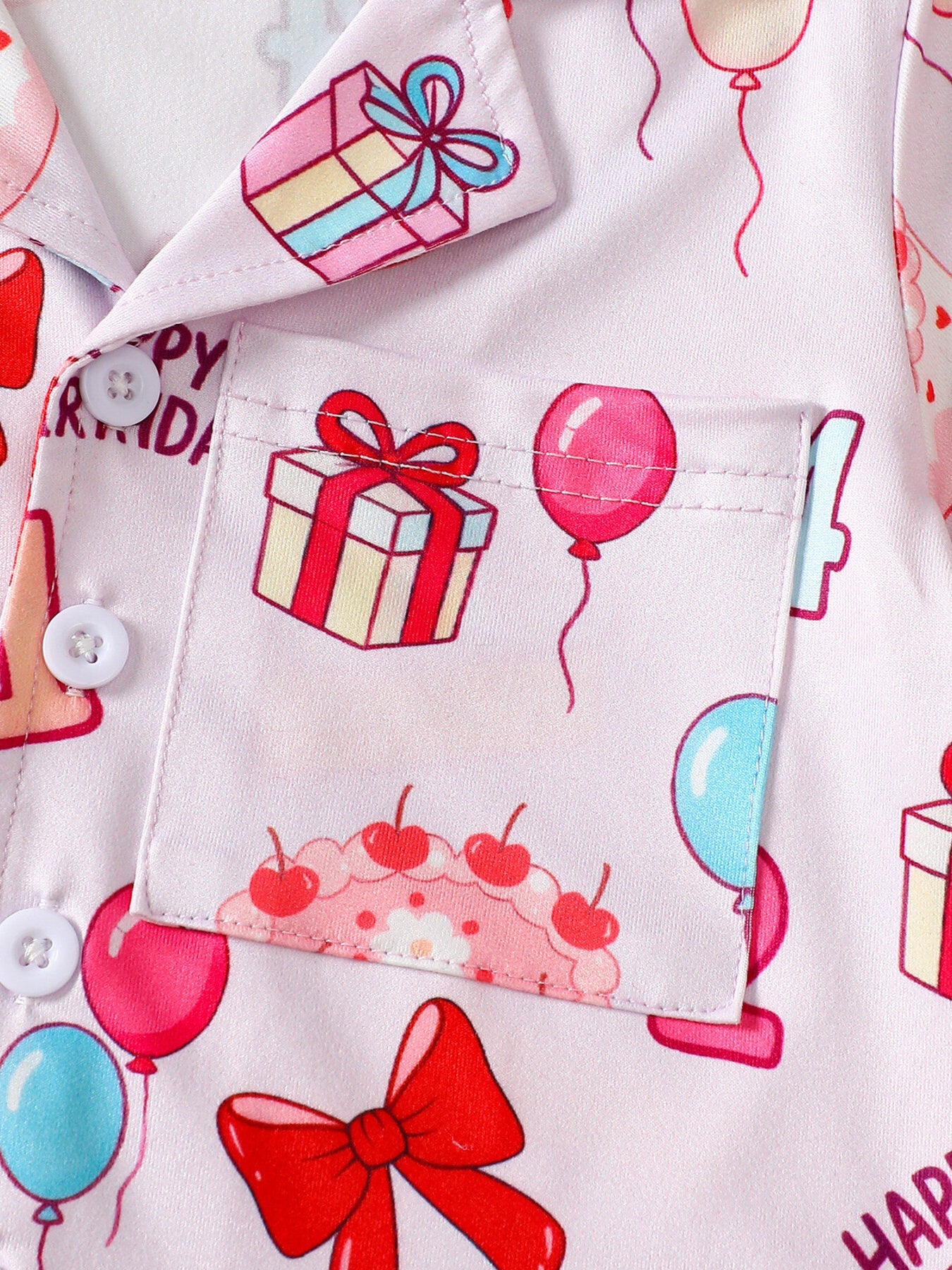 Children's Birthday Cake Print Shirt and Shorts Pajama Set