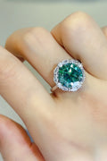 5 Carat Round Moissanite Halo Ring in Dark Green, 925 Silver
