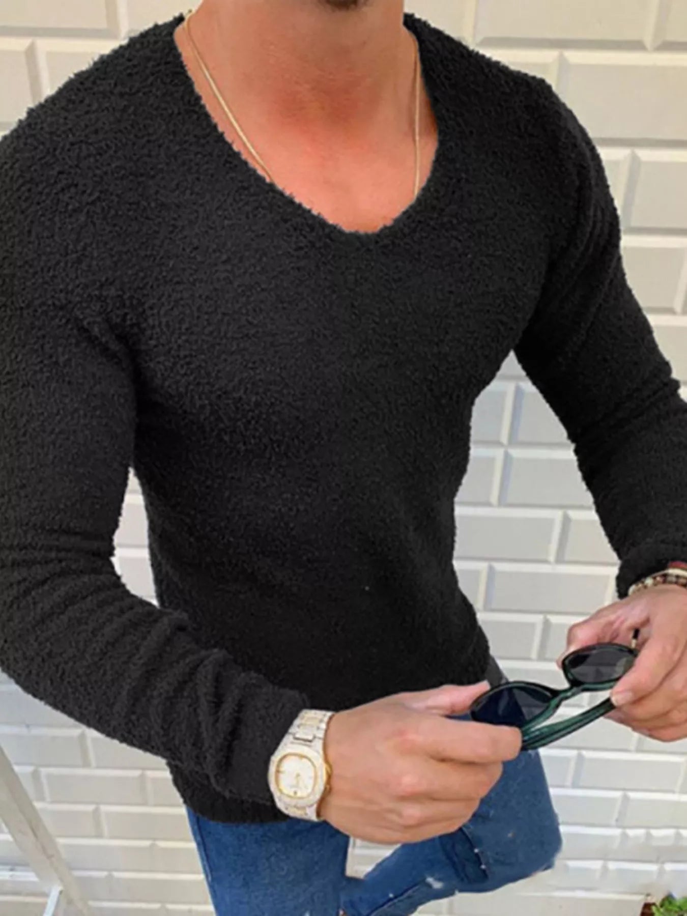 Men's Full Size Textured Long Sleeve Sweater Plus Size