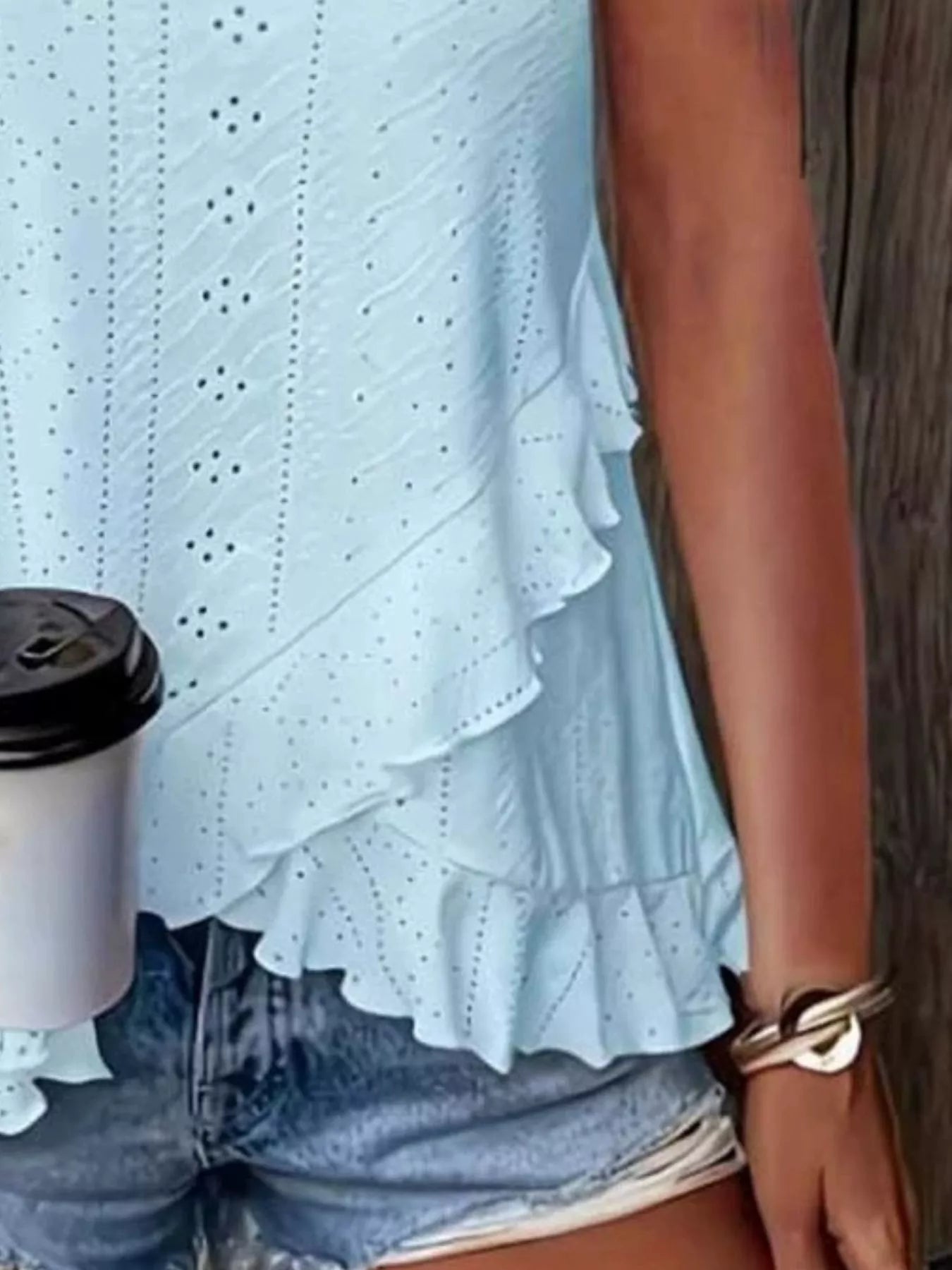 V-Neck Eyelet Ruffled Tank Top