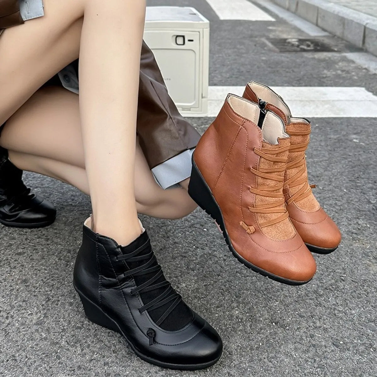 Lace Up Wedge Boots
