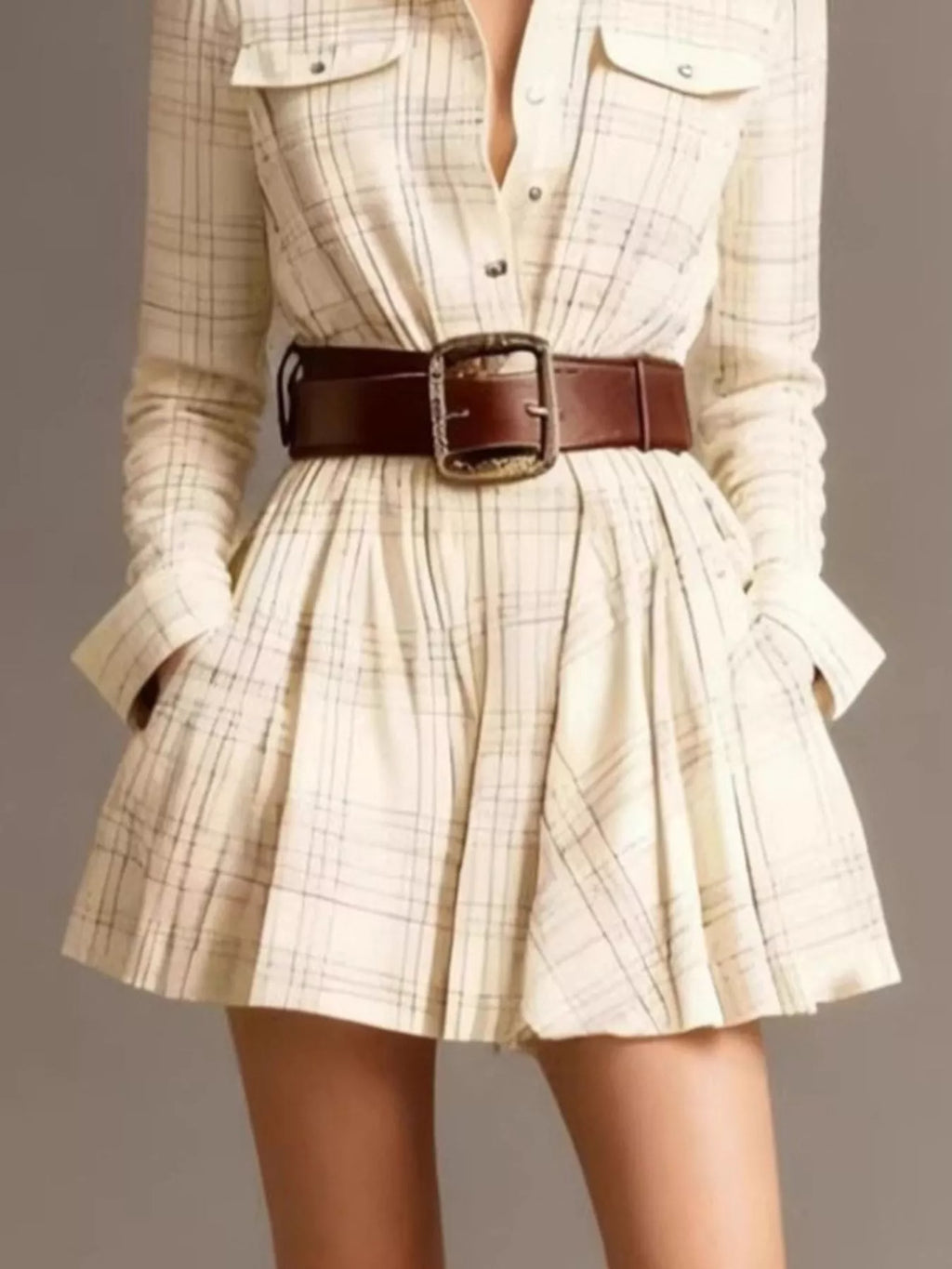 Plaid Long Sleeve Shirt Dress